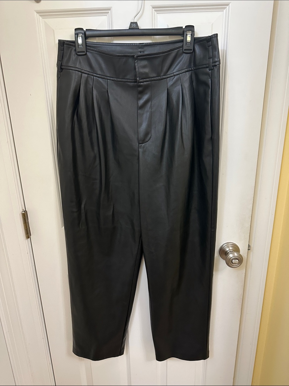 Versona Black Vegan Leather Pleated Trousers